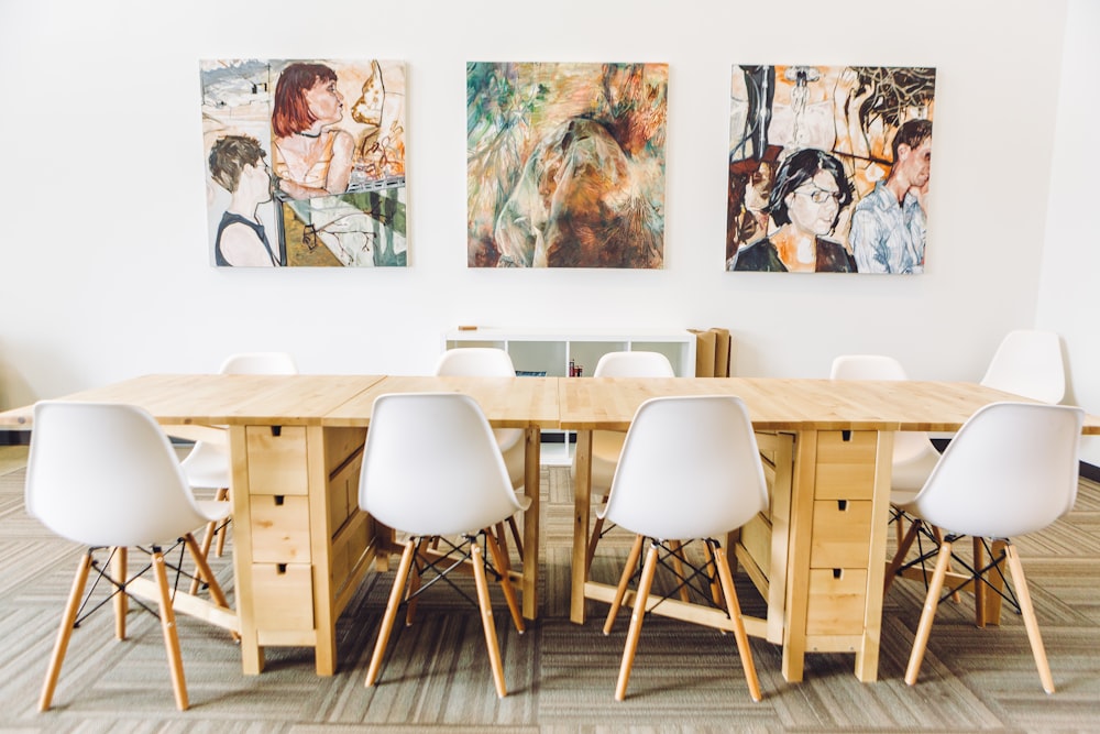 brown wooden table with chairs