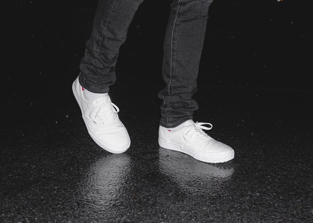 pair of white low-top sneakers