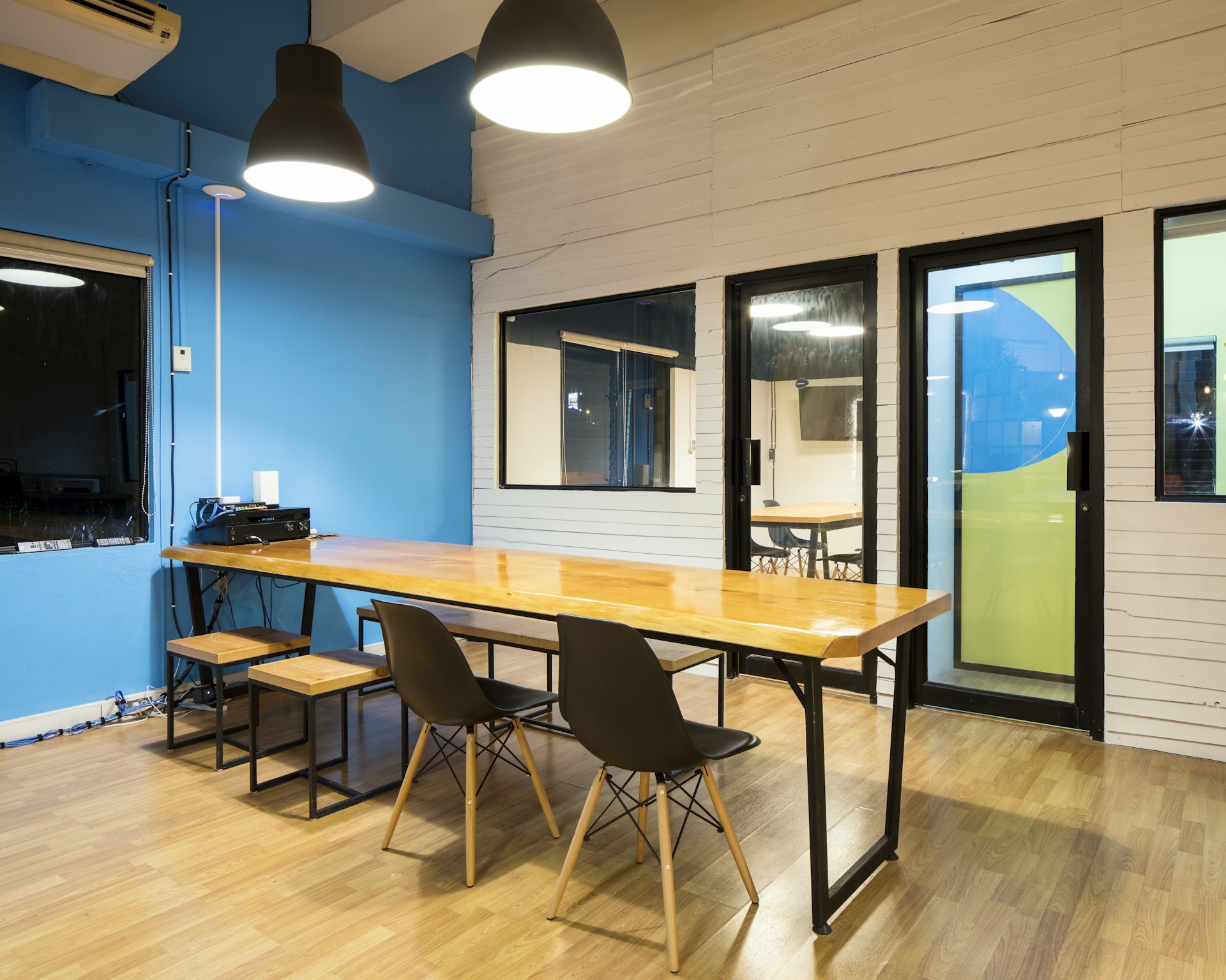 rectangular brown wooden table and chairs