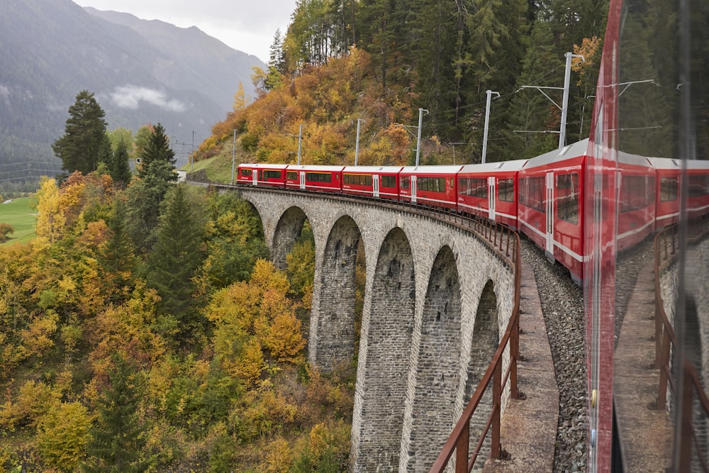 red train on rail