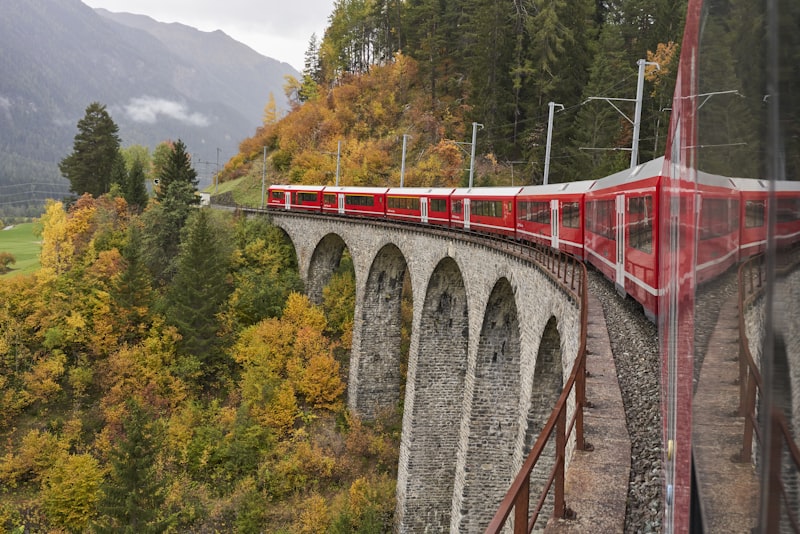 Swiss panoramic train through mountain pass