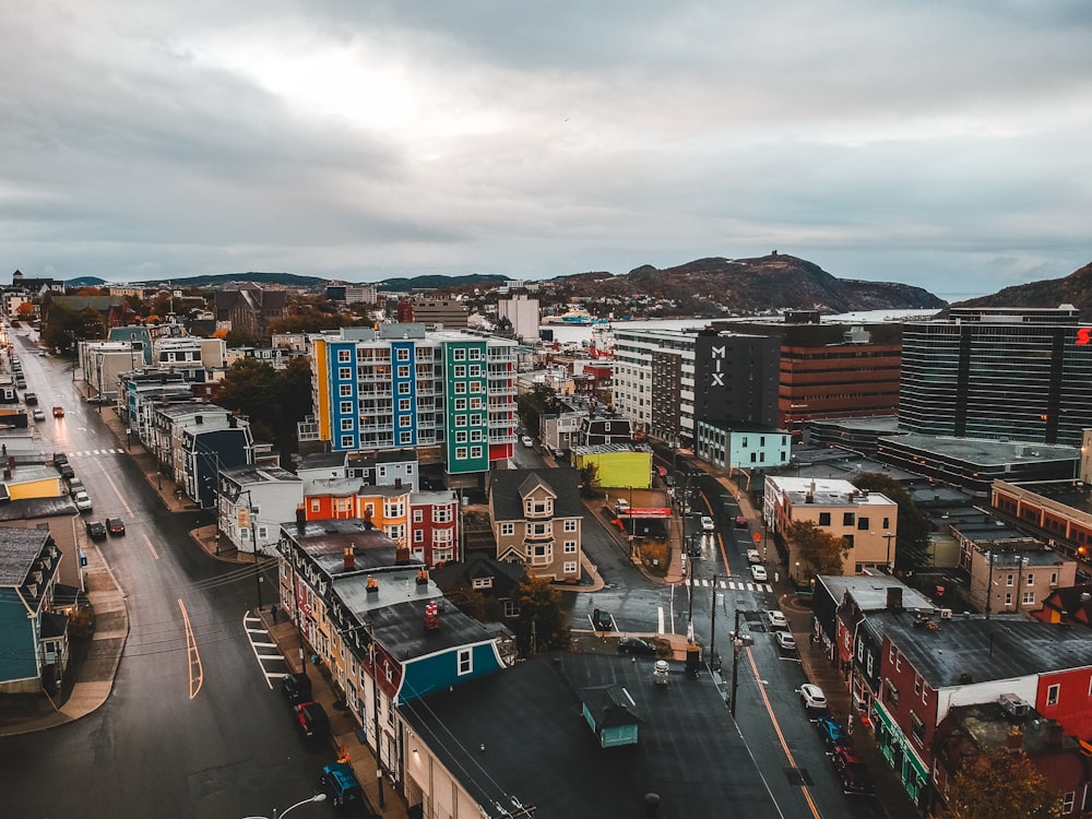 cityscape under grey sky