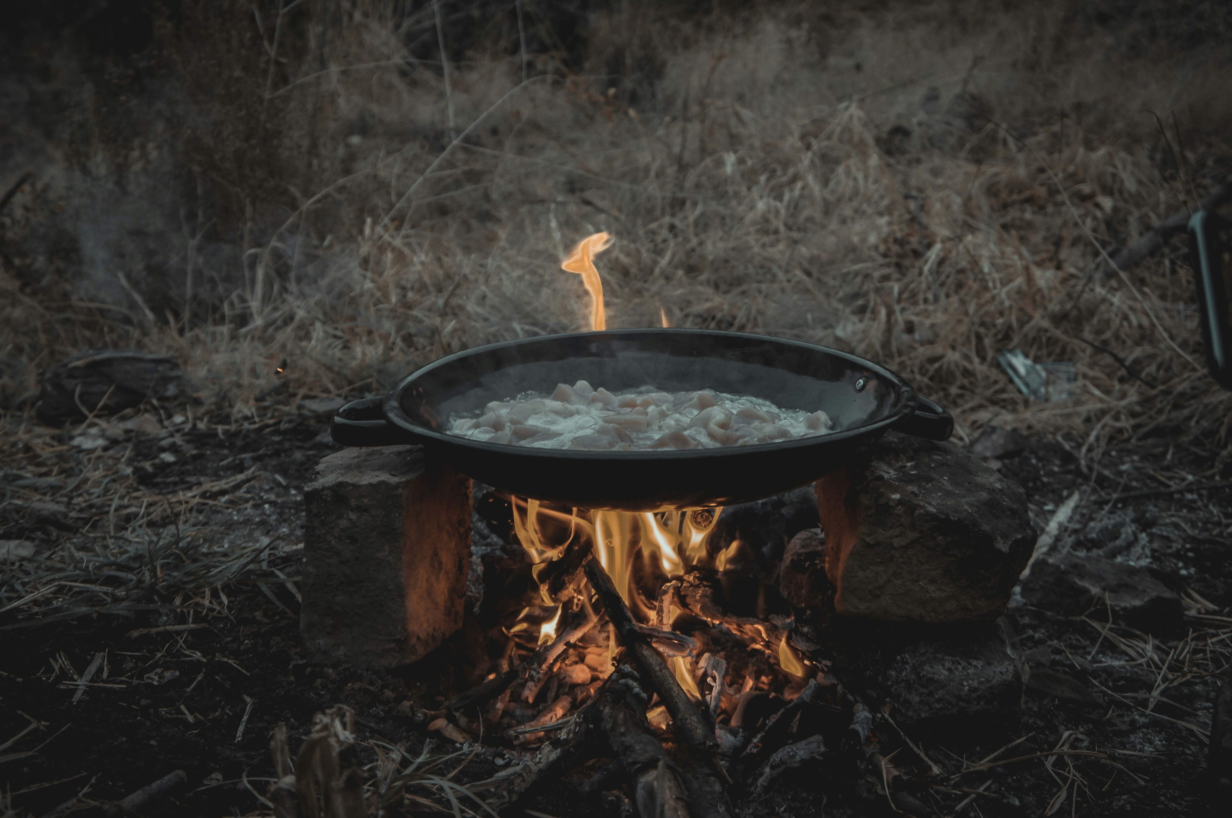 cooking pot on rock