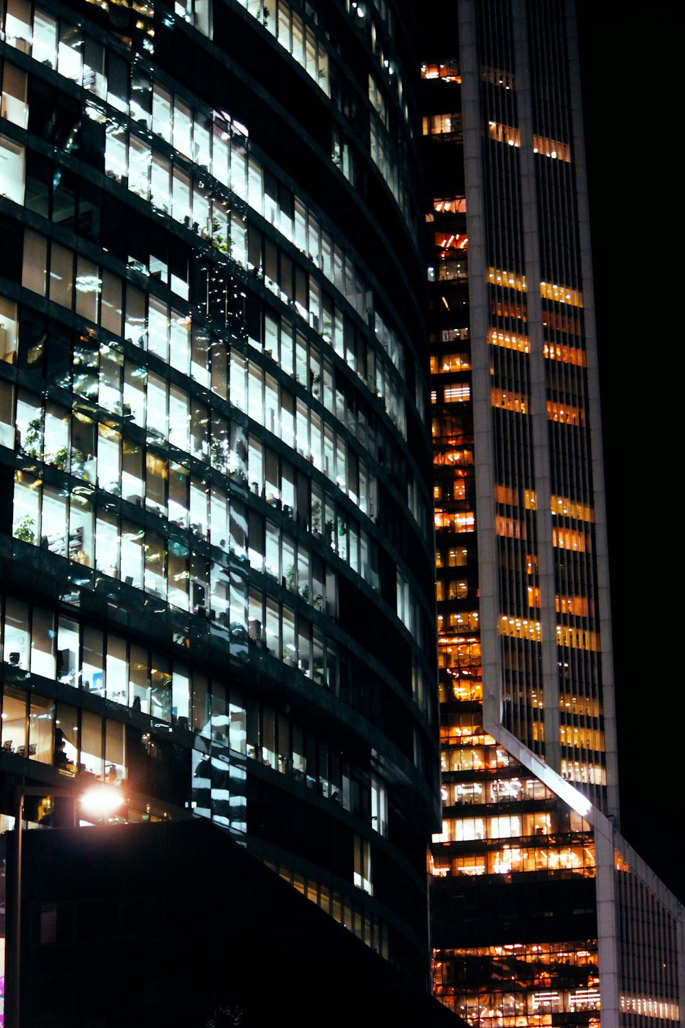 lighted buildings at night