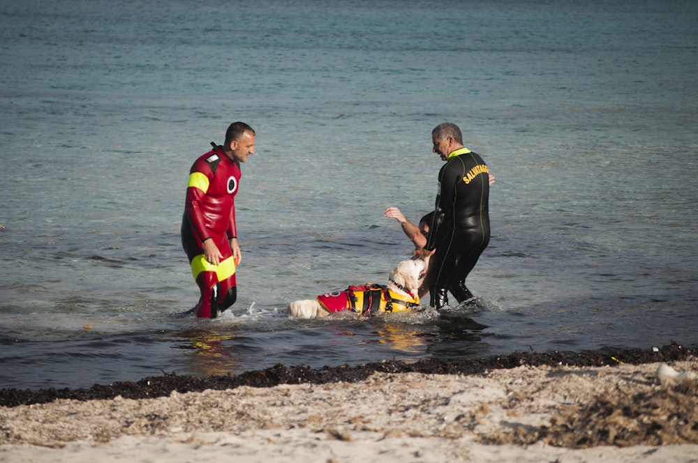 Foto de enfoque superficial de personas en la orilla del mar