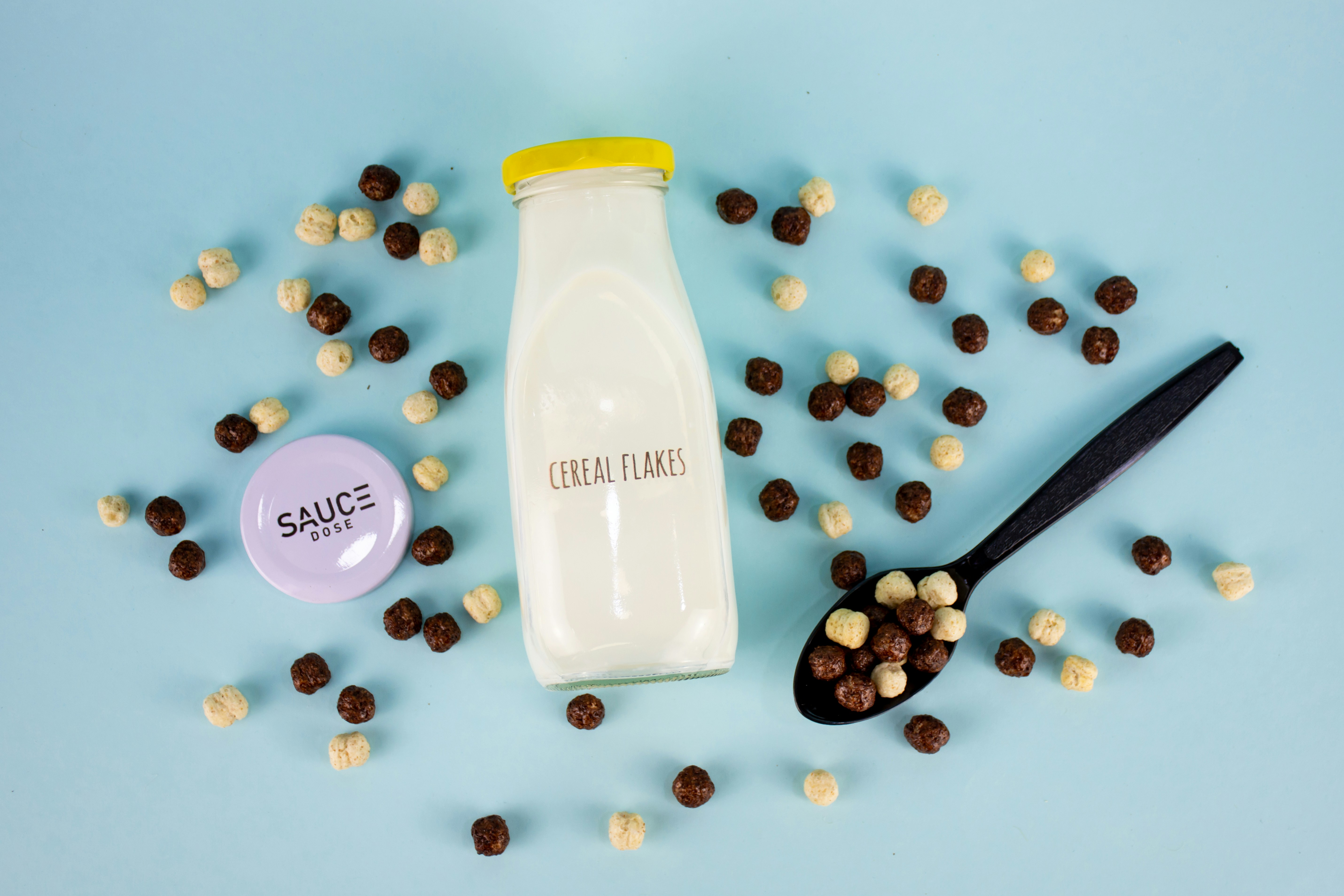 cereal in milk bottle