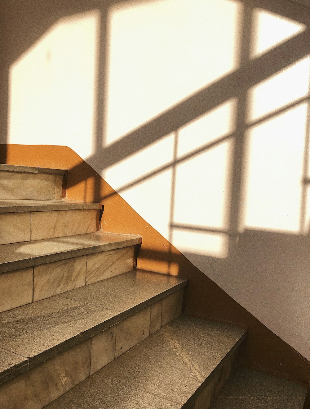 white tile stairs