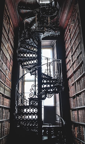 black metal spiral stairs