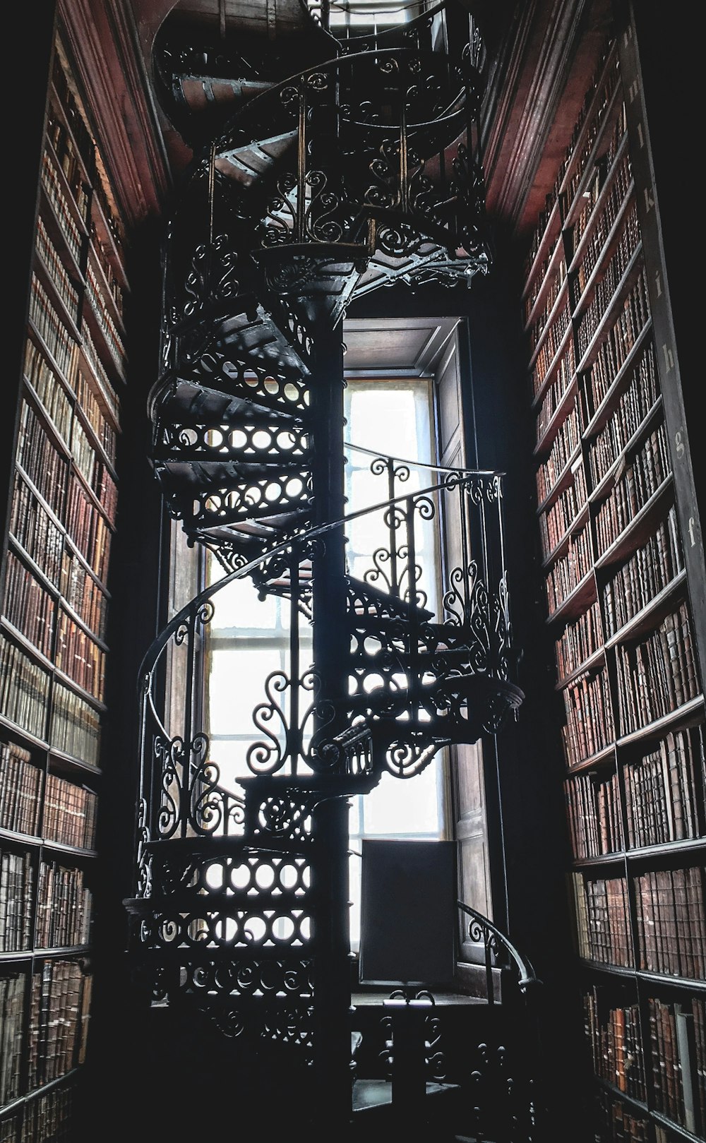 black metal spiral stairs