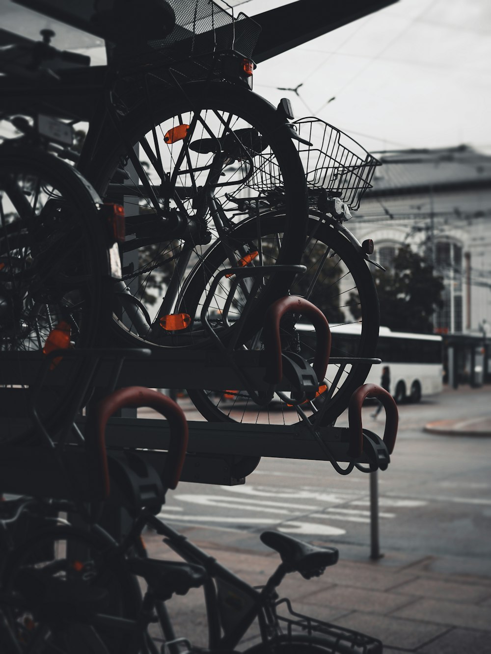 bikes on rack during day