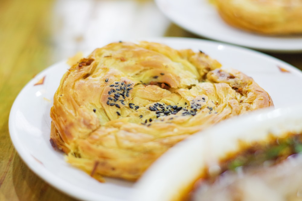 round pastry on white saucer