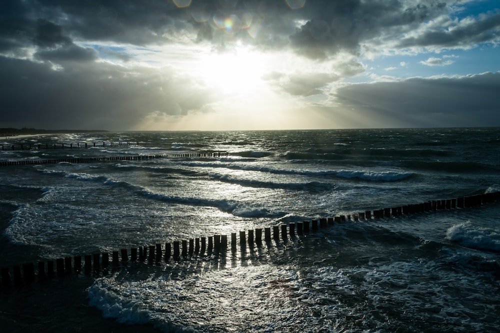 wooden pillars at the beach