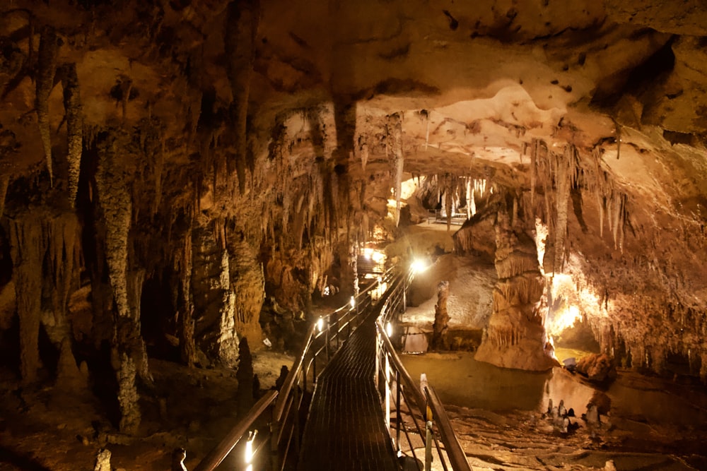 empty cave walkway with lights