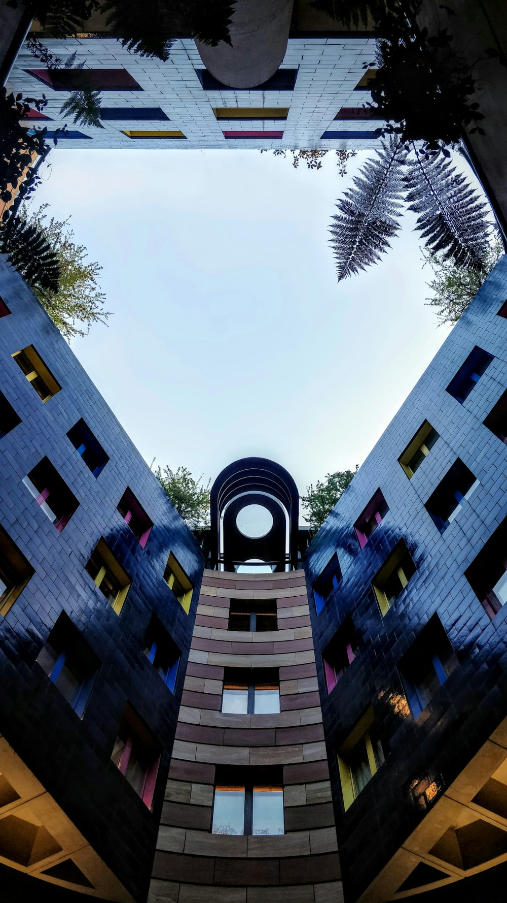 low angle view of blue building