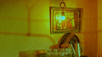 Close-up of stylish home accessories with warm lighting.