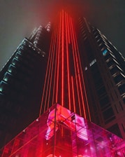 low angle photo of city buildings at night