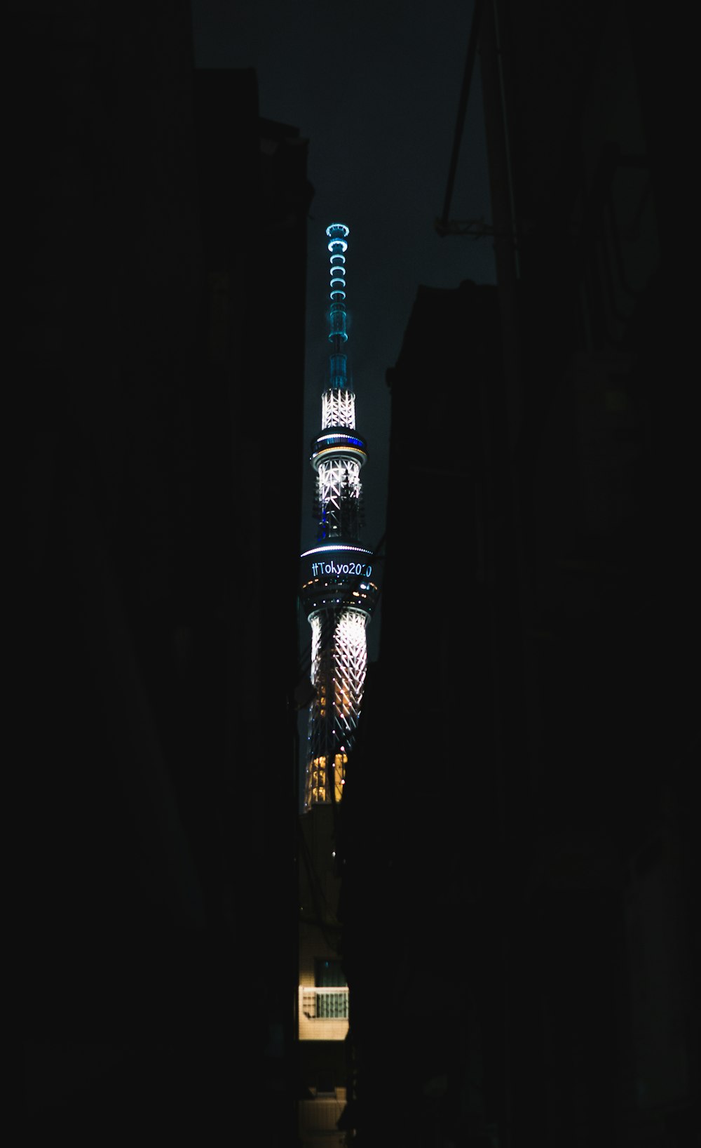 lighted tower at night