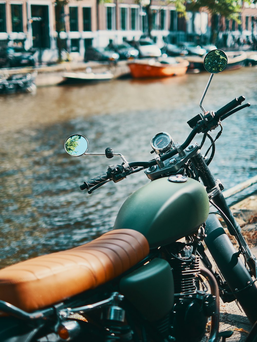 brown and green motorcycle