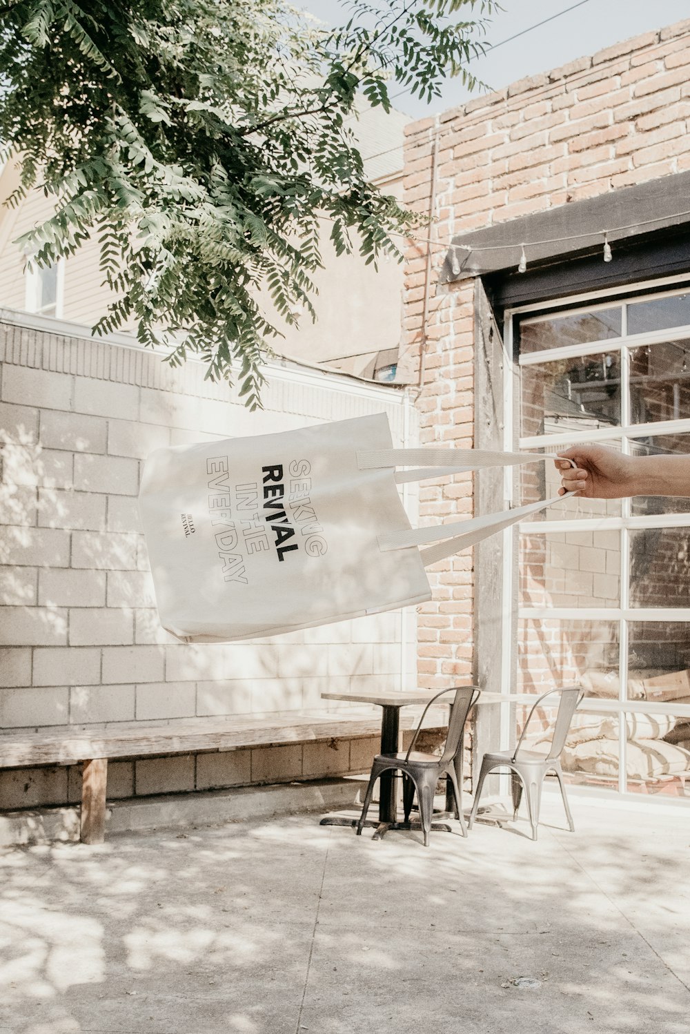 white fabric tote bag