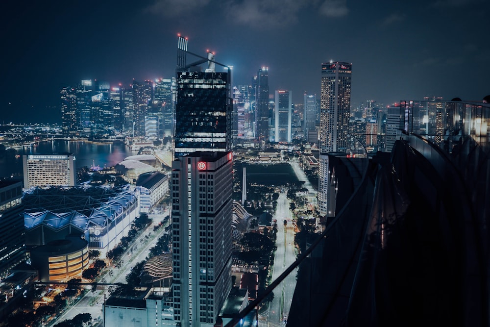 aerial photo of lighted city buildings during nighttime