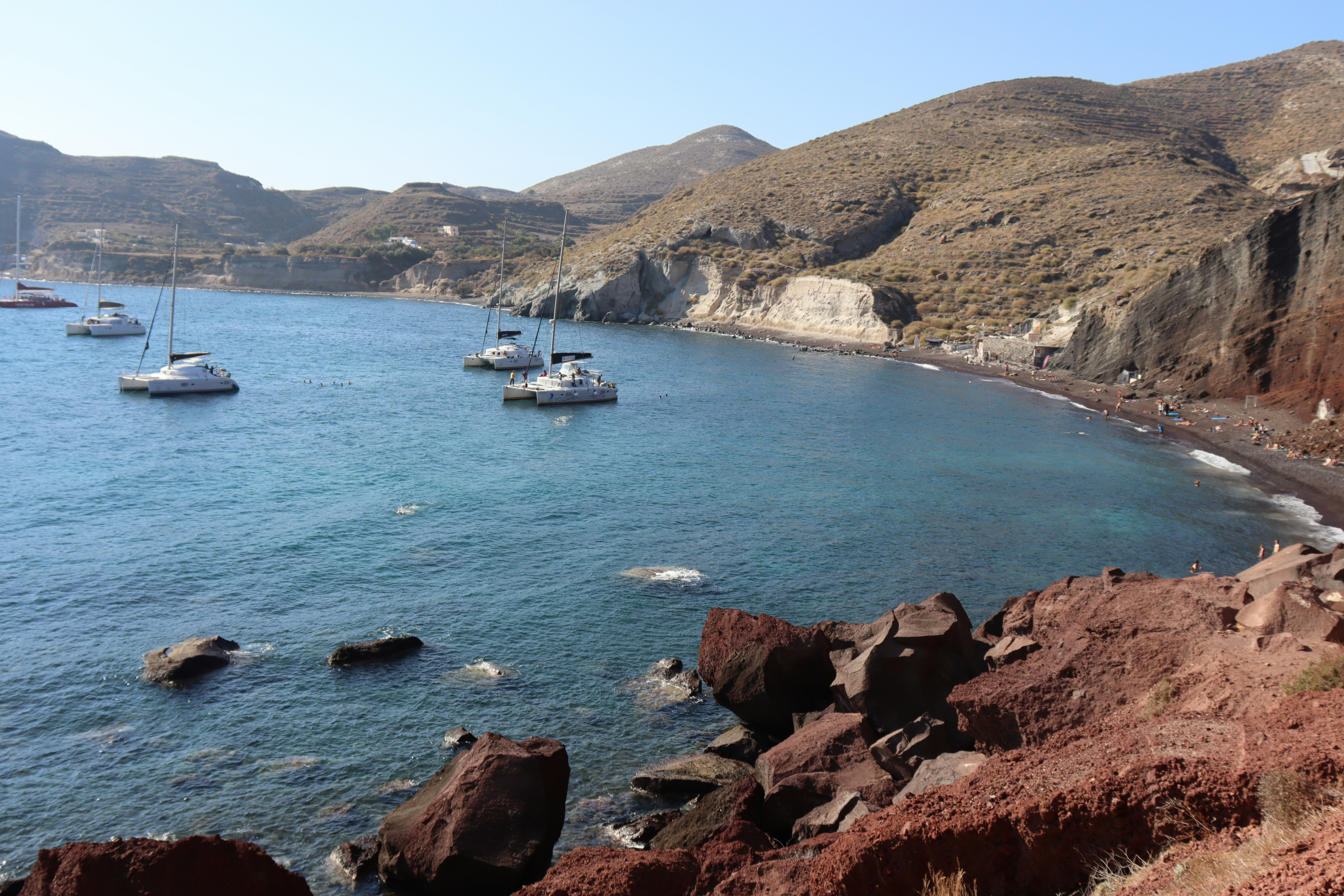 high angle photo of ocean, Red Beach, Kamari