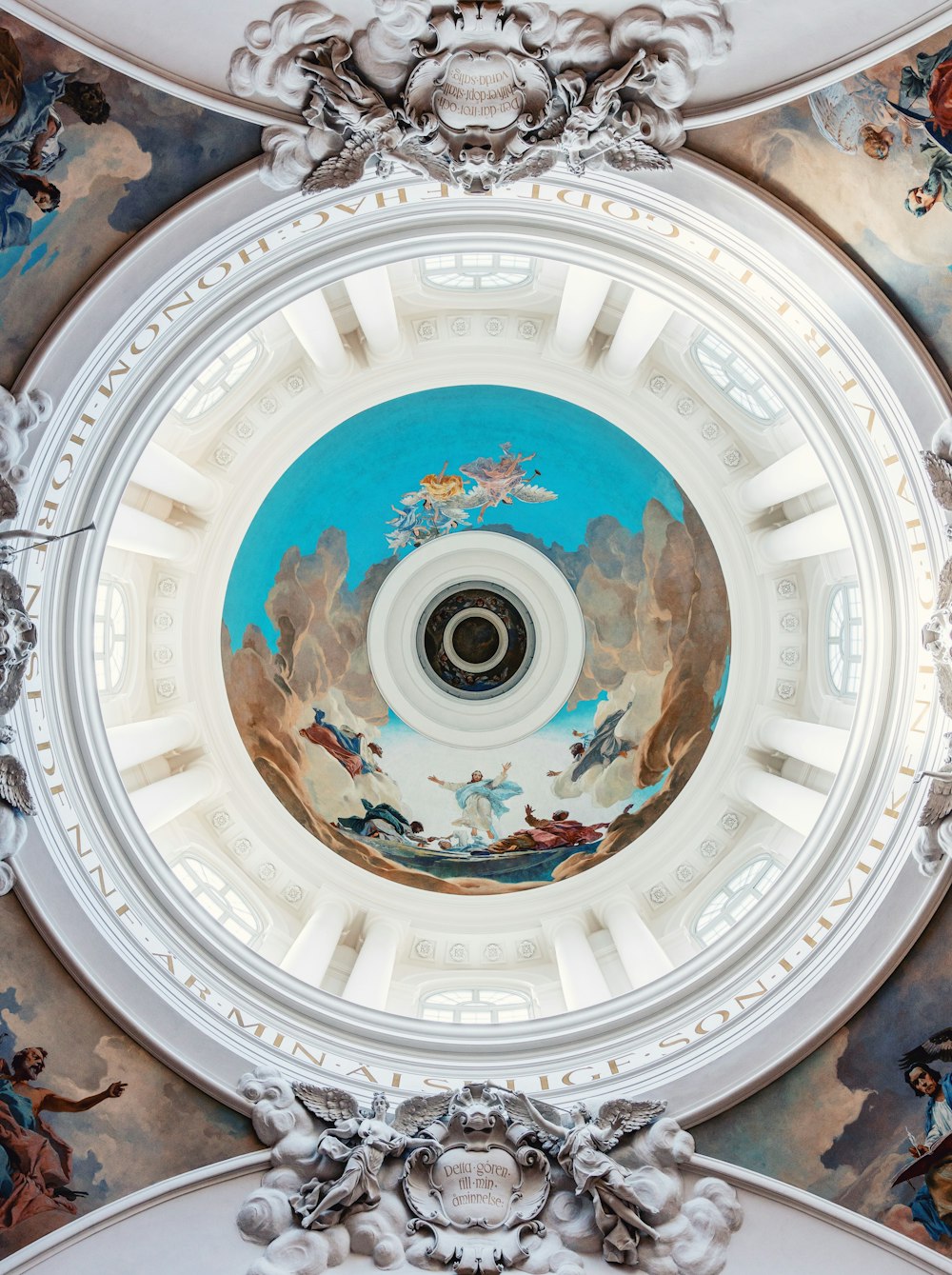ceiling of a building with toile painting