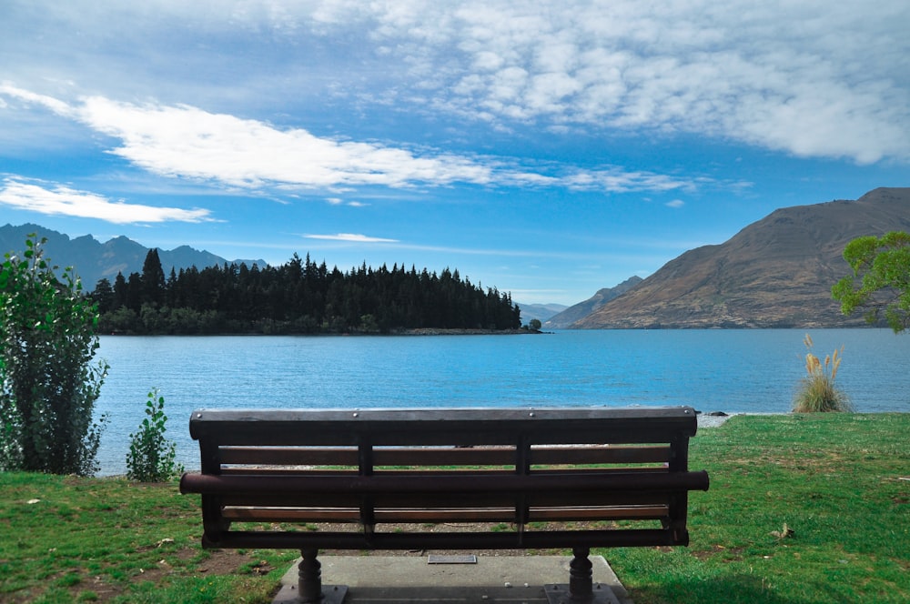 empty bench near river