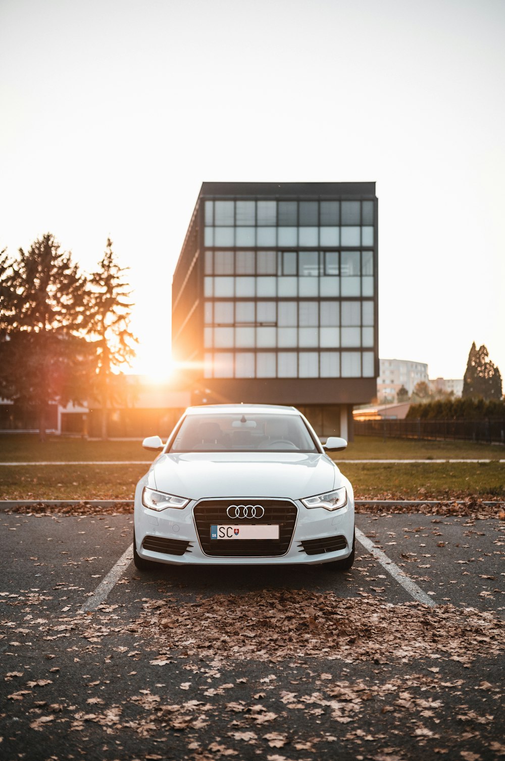 white Audi sedan on parked