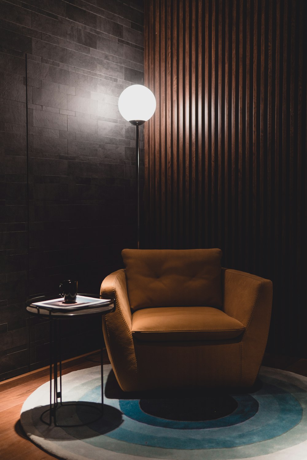 brown armchair near table