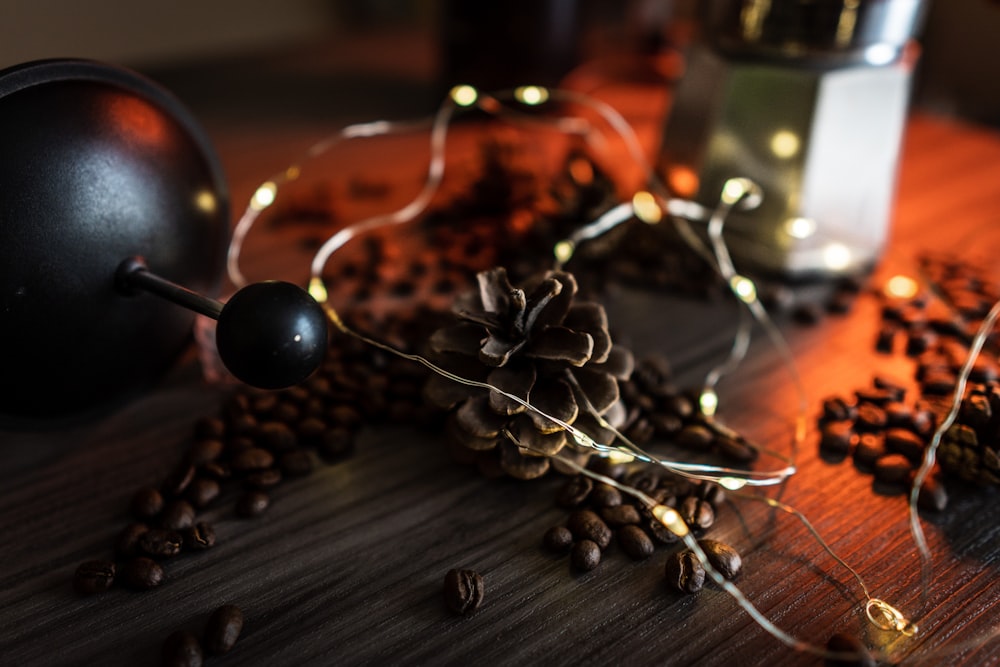 pine cone and coffee beans
