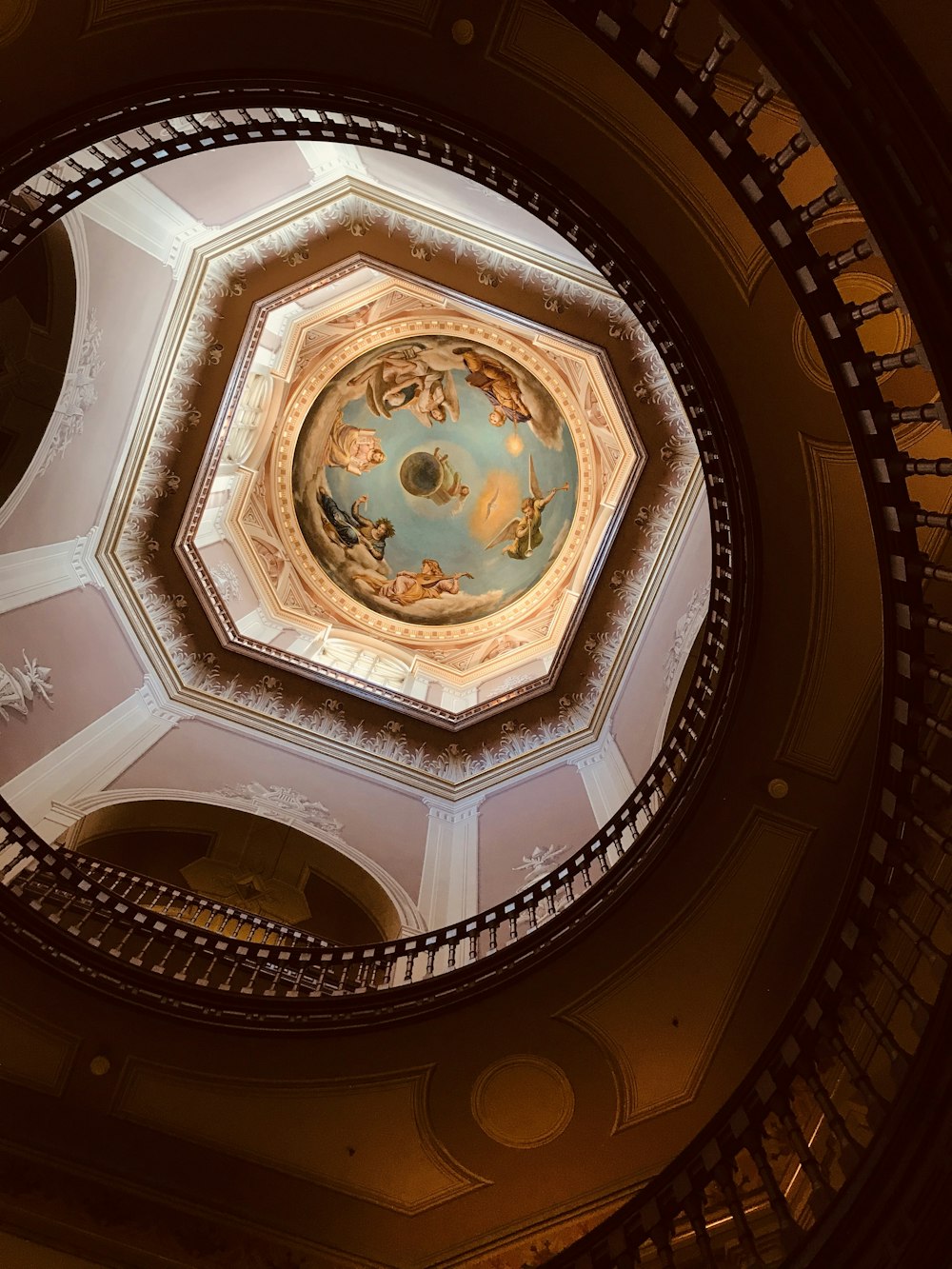 Painted High Ceiling Of A Building Photo Free Banister