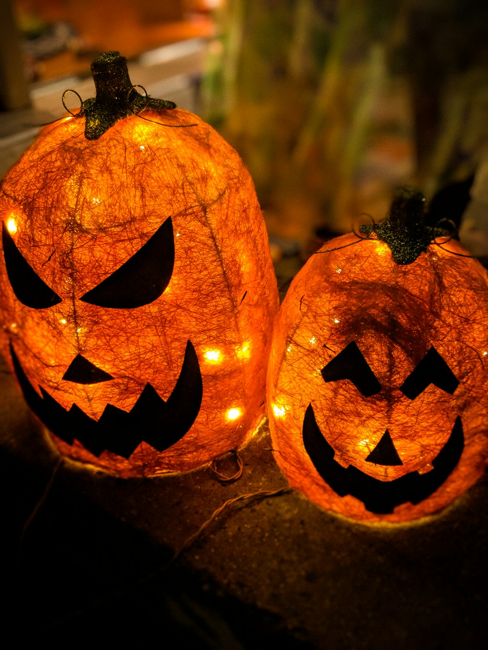 two orange Jack-O-Lantern decors