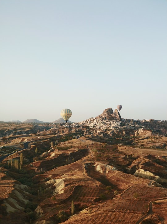 hot air balloon midair scenery in Cappadocia Turkey