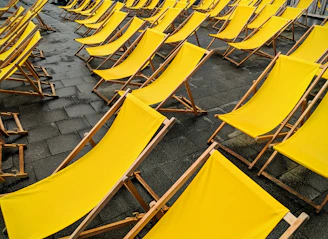 rows of yellow lounge chairs