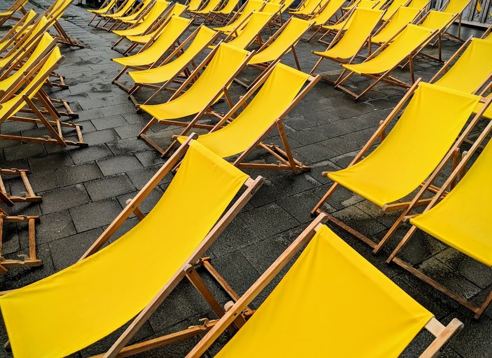 rows of yellow lounge chairs