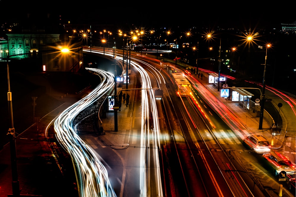 long-exposure photography of vehicle lights