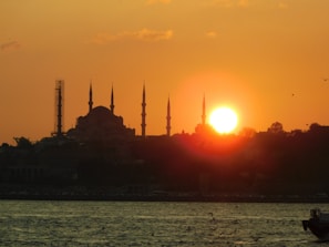 mosque silhouette at golden hour