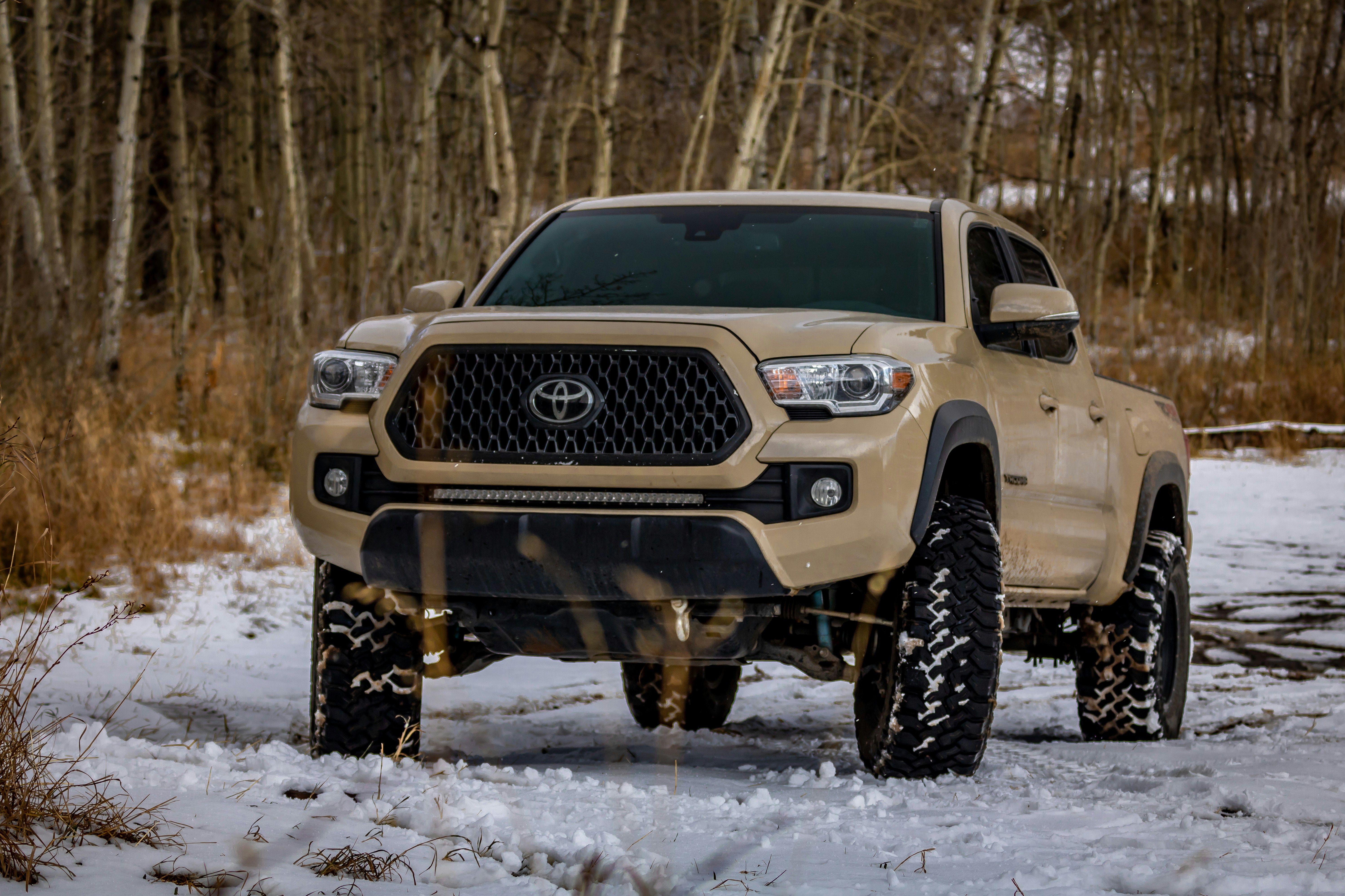 beige Toyota crew cab pickup truck