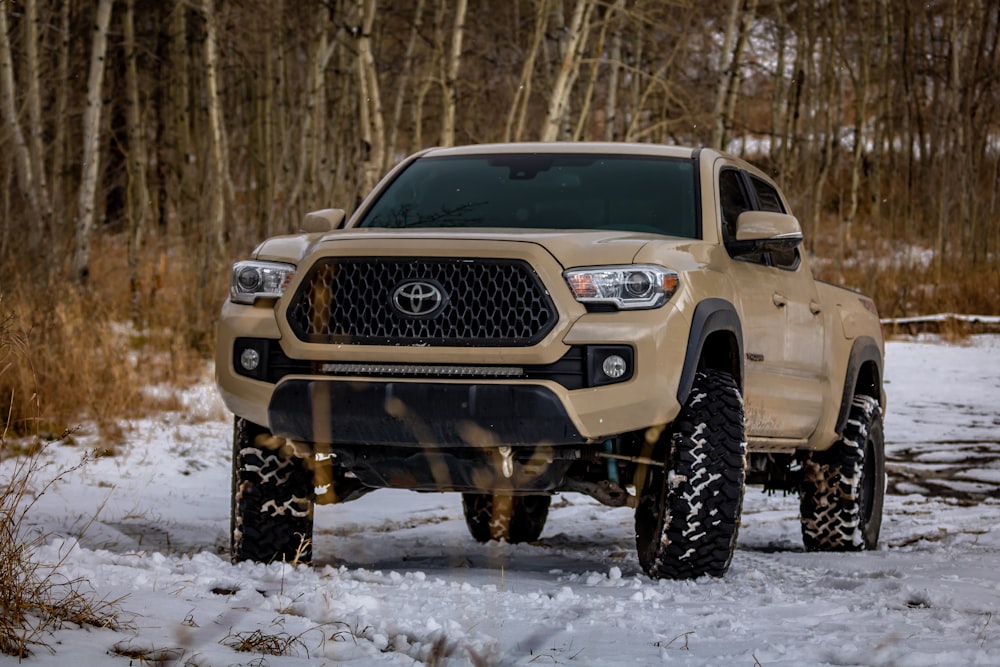 beige Toyota crew cab pickup truck