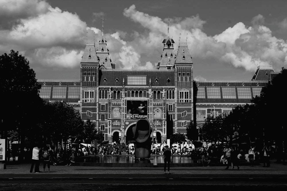 grayscale photo of building