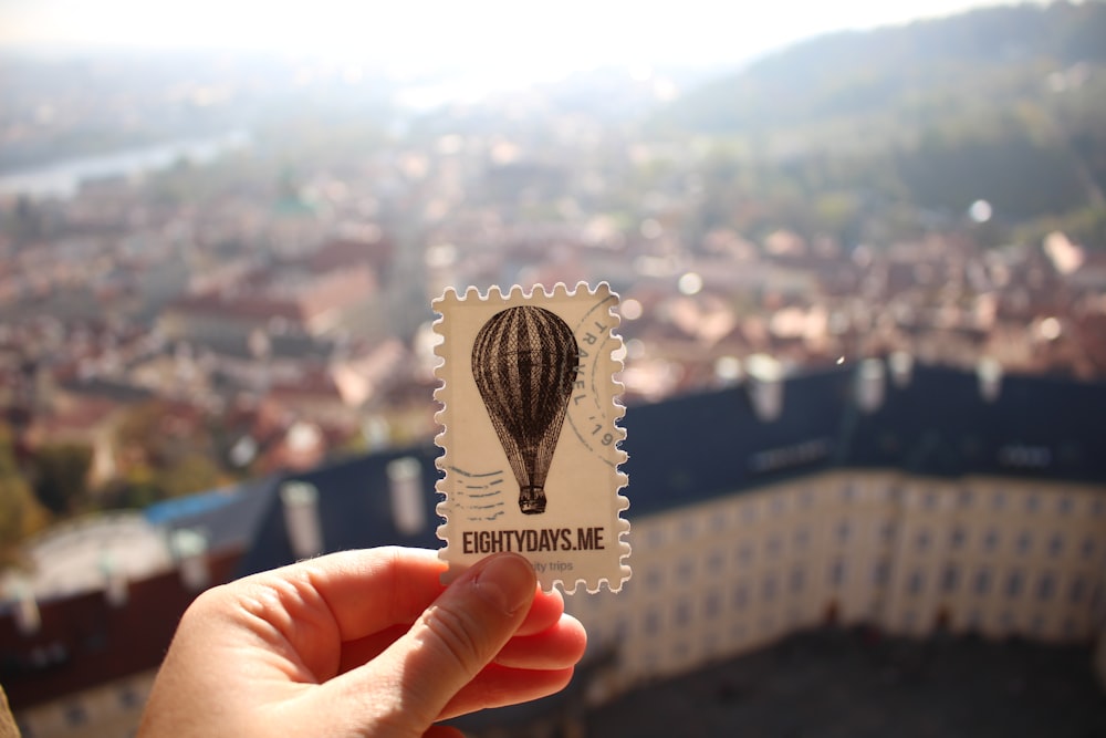 white and black hot air balloon-printed postage stamp