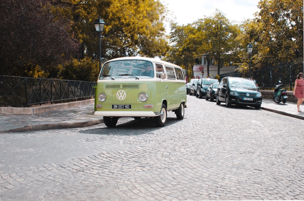 green Volkswagen camper van