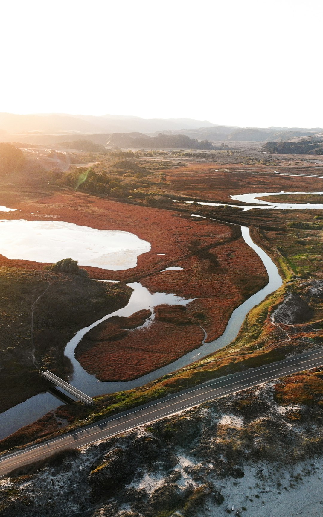 bird's eye view of a river and lake