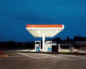 white and red gasoline station