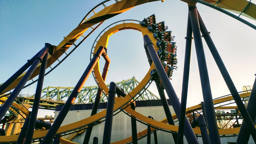 yellow and multicolored roller coaster