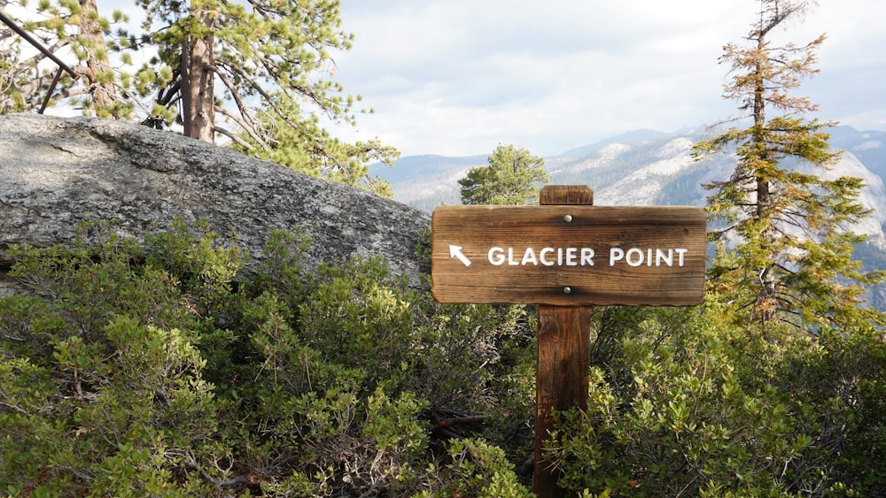 brown wooden Glacier Point signage
