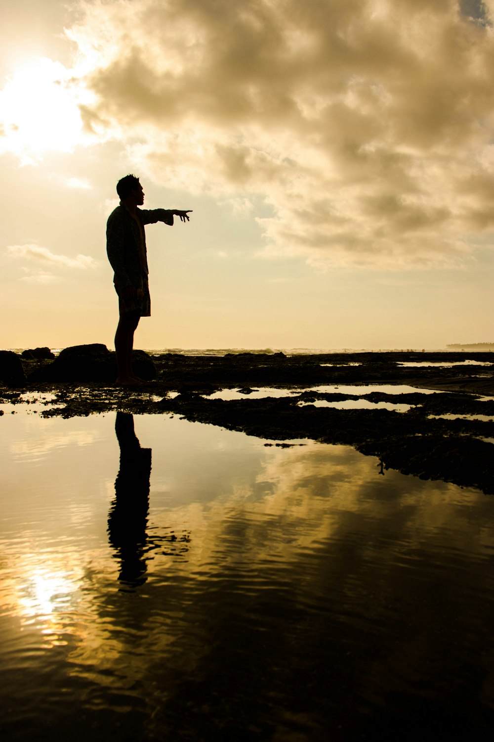 silhouette of man on seashore