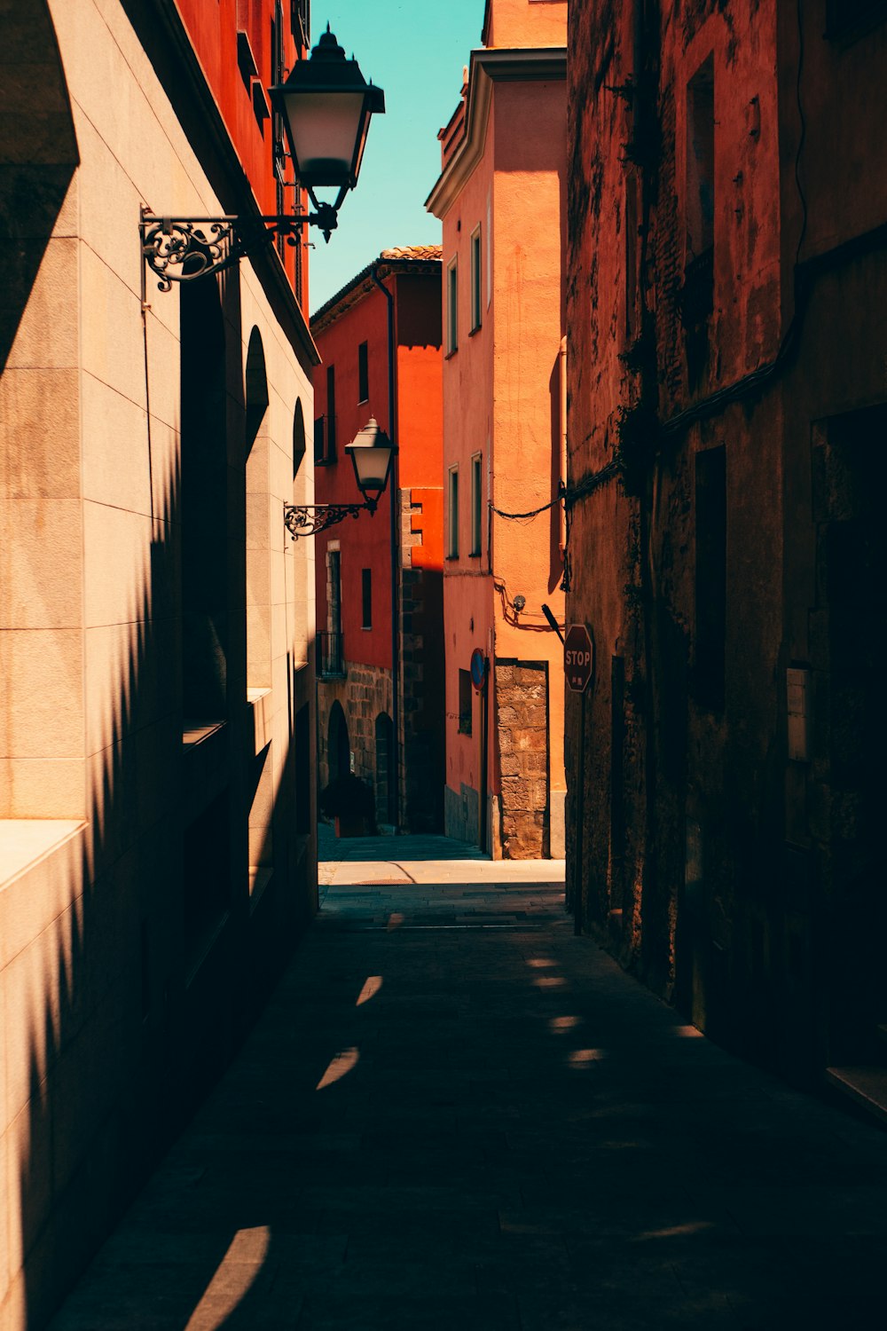 empty road between buildings