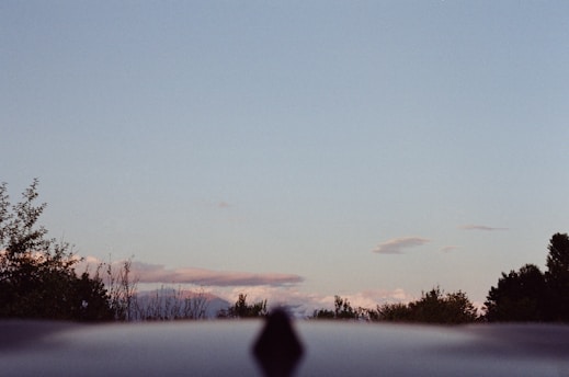 A serene landscape with soft pastel colors blending in the sky at sunset.