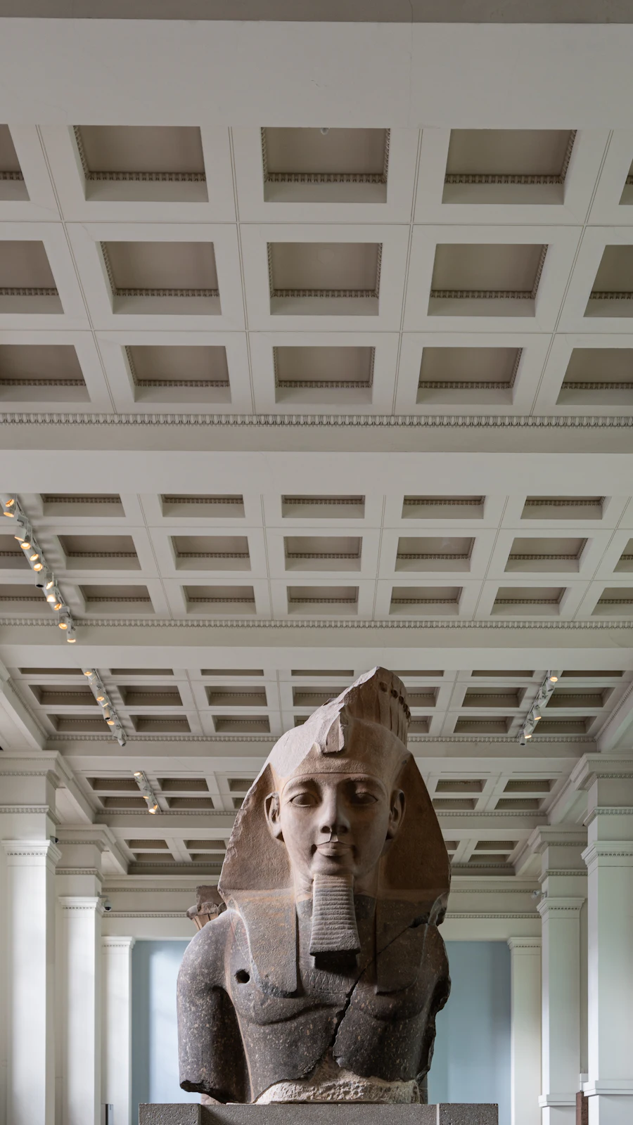 An ancient Egyptian pharaoh bust on display
